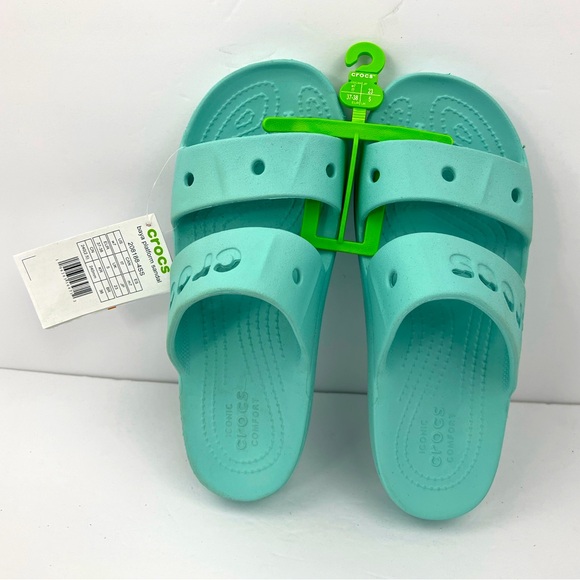 CROCS WOMEN’S BAYS PLATFORM SANDALS SLIDER, TURQUOISE GREEN SIZE WOMEN’S 7 - Picture 1 of 16